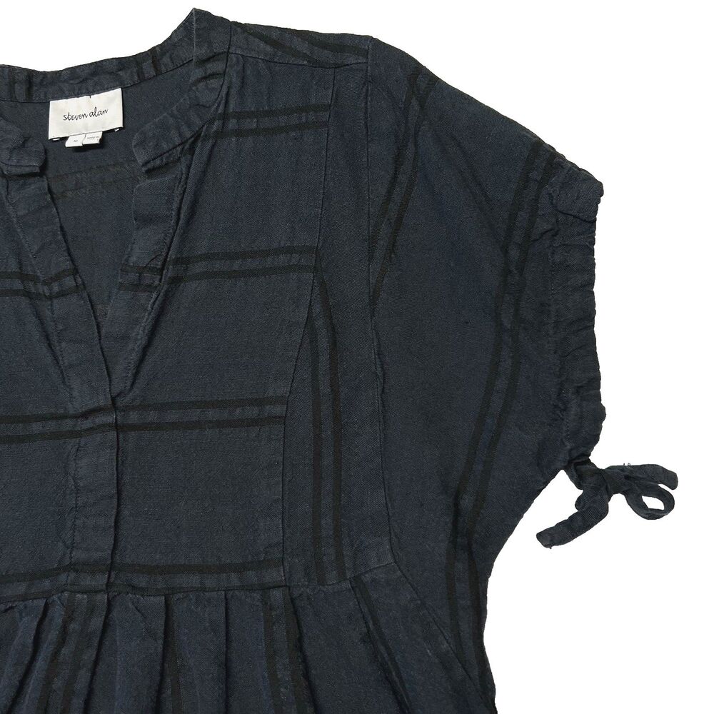 Steven Alan Womens 99% Linen Cotton Navy Black Stripe Dress USA Made Boho Medium - Picture 12 of 16